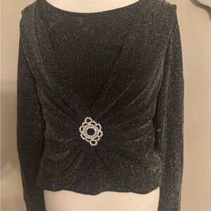 Blu Sage Black Shimmer Top with Rhinestone Accent